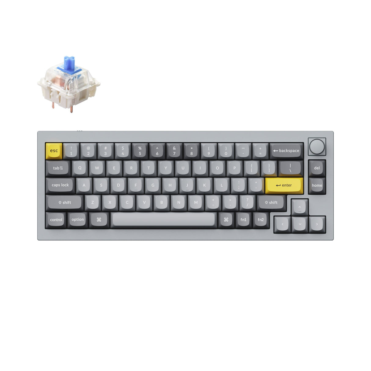 Keychron Q2 QMK VIA custom mechanical keyboard 65 percent layout full aluminum grey frame knob for Mac Windows iOS RGB backlight with hot swappable Gateron G Pro switch blue