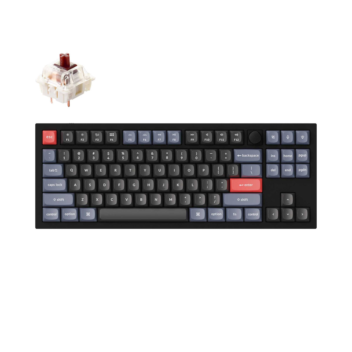 Keychron Q3 QMK VIA custom mechanical keyboard tenkeyless 80 percent layout full aluminum black frame B knob for Mac Windows iOS RGB backlight with hot swappable Gateron G Pro switch brown