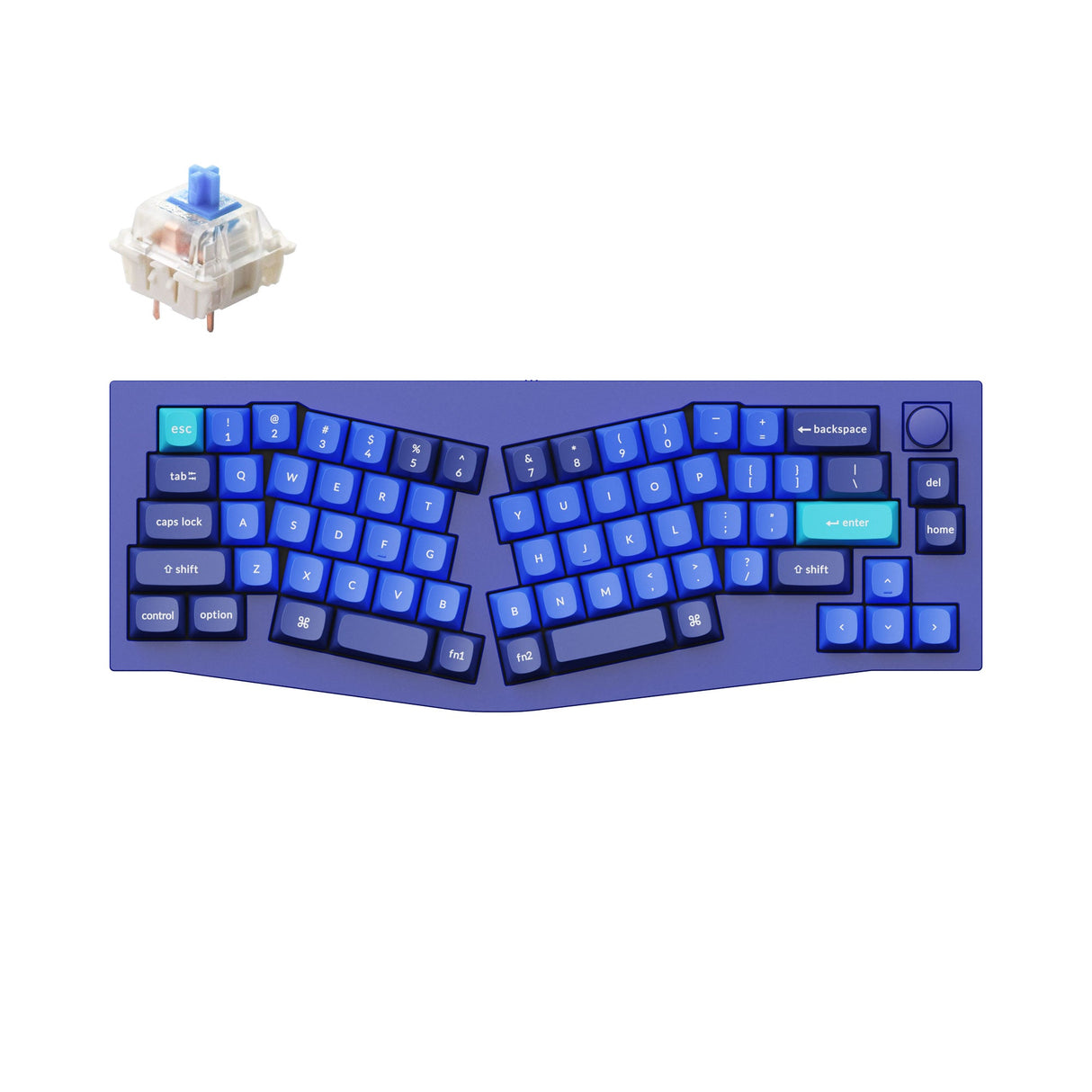 Keychron Q8 QMK/VIA custom mechanical keyboard Alice layout knob version full aluminum blue frame for Mac Windows Linux fully assembled Gateron G Pro switch blue